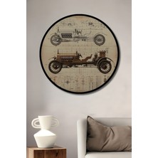 Teona Ahşap Çerçeve Görünümlü Vintage Araba Tasarımı Ahşap Mdf Dekoratif Ev Duvar Tablo Yuvarlak Ev Duvar Tablo