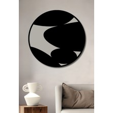 Teona Ahşap Çerçeve Görünümlü Soyut Sanat Siyah Beyaz Ahşap Mdf Dekoratif Ev Duvar Tablo Yuvarlak Ev Duvar Tablo