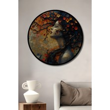 Teona Ahşap Çerçeve Görünümlü Rüya Gibi Çiçekli Kadın Ahşap Mdf Dekoratif Ev Duvar Tablo Yuvarlak Ev Duvar Tablo