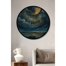 Teona Ahşap Çerçeve Görünümlü Ayışığı Deniz Manzarası Ahşap Mdf Dekoratif Ev Duvar Tablo Yuvarlak Ev Duvar Tablo