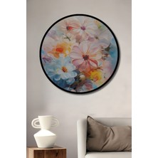 Teona Ahşap Çerçeve Görünümlü Çiçeklerin Renk Cümbüşü Dekoratif Ahşap Mdf Ev Duvar Tablo Yuvarlak Ev Duvar Tablo