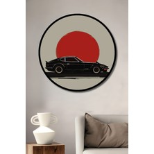 Teona Ahşap Çerçeve Görünümlü Retro Araba Gün Batımı Dekoratif Ahşap Mdf Ev Duvar Tablo Yuvarlak Ev Duvar Tablo