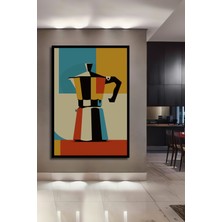 Teona Ahşap Çerçeve Görünümlü Renkli Moka Pot Soyut Ahşap Mdf Dekoratif Ev Duvar Tablo Dikdörtgen Ev Duvar Tablo