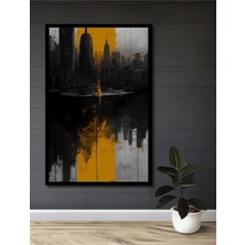 Teona Ahşap Çerçeve Görünümlü New York Kent Silueti Dekoratif Ahşap Mdf Ev Duvar Tablo Dikdörtgen Ev Duvar Tablo
