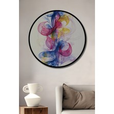 Teona Ahşap Çerçeve Görünümlü Renkli Duman Soyut Sanat Ahşap Mdf Dekoratif Tablo Yuvarlak Tablo