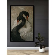 Teona Ahşap Çerçeve Görünümlü Siyah Beyaz Kuğu Aşkı Dekoratif Ahşap Mdf Ev Duvar Tablo Dikdörtgen Ev Duvar Tablo