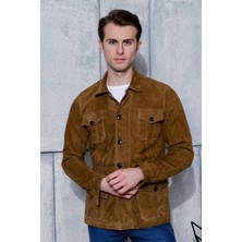 Kende Erkek Safari Düğmeli Hakiki Deri Taba Süet Ceket