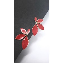 Serenity Kırımızı Mineli Dört Yaprak Çelik Küpe