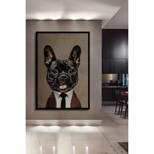 Teona Ahşap Çerçeve Görünümlü Zarif Fransız Bulldog Ahşap Mdf Dekoratif Ev Duvar Tablo Dikdörtgen Ev Duvar Tablo