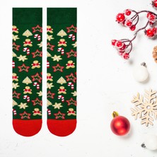 Carnaval Socks Yılbaşı Cookie ve Kurabiye Desenli Yeşil  Renkli Christmas Soket Çorabı
