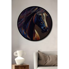 Teona Ahşap Çerçeve Görünümlü Vahşi Gücün Rüzgarı At Ahşap Mdf Dekoratif Ev Duvar Tablo Yuvarlak Ev Duvar Tablo