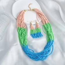 İpar Aksesuar Vintage Bohem Kadın Kolye Püskül Küpe Seti