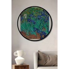 Teona Ahşap Çerçeve Görünümlü Van Gogh Iris Çiçekleri Dekoratif Ahşap Mdf Ev Duvar Tablo Yuvarlak Ev Duvar Tablo