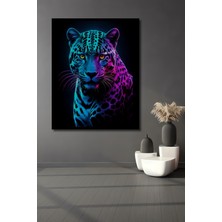 Teona Ahşap Çerçeve Görünümlü Işıltılı Neon Leopar Dekoratif Ahşap Mdf Ev Duvar Tablo Dikdörtgen Ev Duvar Tablo