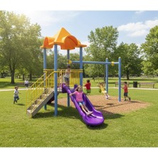 Soylu Grup Kent Ve Bahçe Mobilyaları Bir Kuleli, Bir Kaydıraklı, Ikili Salıncaklı, Çocuk Oyun Parkı | 5.5x4.5m