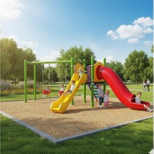 Soylu Grup Kent Ve Bahçe Mobilyaları Bir Kuleli, Iki Kaydıraklı, Ikili Salıncak Ilaveli Çocuk Parkı | 6.5x4.5m