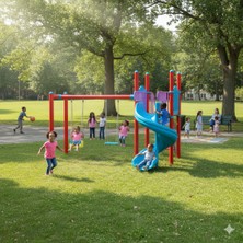 Soylu Grup Kent Ve Bahçe Mobilyaları Bir Kuleli, Bir Kaydıraklı, Ikili Salıncaklı Çocuk Parkı | 4X4M