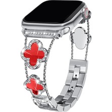 Dexmon Apple Watch 11 10 42MM 9 8 7 6 Se Uyumlu 38 40 41MM Lüks Taşlı Çiçekli Metal Kordon – Şık Zarif Kadın Saat Kayışı