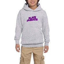 Zepplin Giyim Black Sabbath Purple Yazı Gri Çocuk Kapşonlu Sweatshirt
