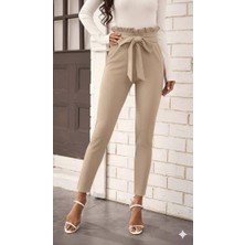 Mareandpanda Kadın Yüksek Bel Beli Fırfırlı önden Bağlamalı Ithal Krep Pantolon