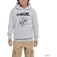 Zepplin Giyim Gorillaz Head Gri Çocuk Kapşonlu Sweatshirt