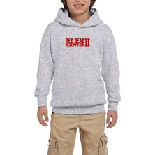 Zepplin Giyim Red Dead Redemption 2 Red Text Gri Çocuk Kapşonlu Sweatshirt