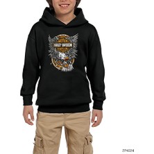 Zepplin Giyim Harley Chopper Engineer Eagle Siyah Çocuk Kapşonlu Sweatshirt