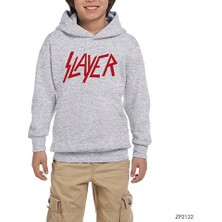 Zepplin Giyim Slayer Flat Logo Gri Çocuk Kapşonlu Sweatshirt