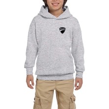 Zepplin Giyim Ducati Scrambler Logo Gri Çocuk Kapşonlu Sweatshirt