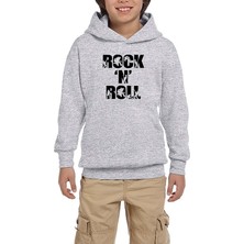 Zepplin Giyim Black Rock 'n' Roll Text Gri Çocuk Kapşonlu Sweatshirt