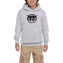 Zepplin Giyim Taekwondo Red Circle Gri Çocuk Kapşonlu Sweatshirt