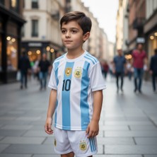 Bite Nose Çocuk Beyaz Şortlu Messi Arjantin Mavi Halı Saha Forma Tişört Armalı Çorap 3'lü