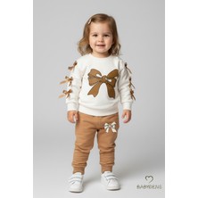 Babyden's Fiyonklu Kız Bebek 2’li Alt-Üst Takımı Omuz Çıtçıtlı,Yan Kurdele Detaylı,%100 Pamuk Mevsimlik Rahat Kahverengi