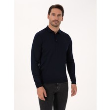 Cacharel Erkek Lacivert Slim Fit Yün Karışımlı Polo Yaka Basic Triko Kazak 50315267-VR033