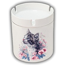 Sartre Art Çiçekli Kedi Baskılı Küllük Kül Tablası