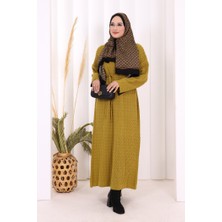 Bym Fashion Örgülü Desenli Triko Elbise 18341 Yağ Yeşili