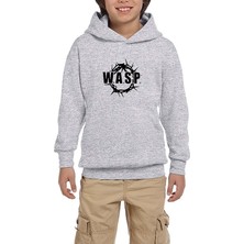 Zepplin Giyim Wasp Logo Text Gri Çocuk Kapşonlu Sweatshirt