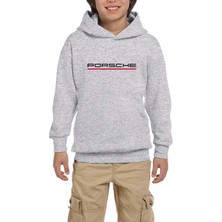 Zepplin Giyim Porshe Text Red Gri Çocuk Kapşonlu Sweatshirt
