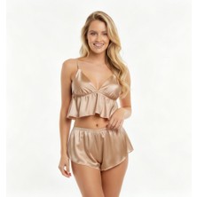 Bonbon Kadın Çapraz Askı Detaylı Saten Şortlu 2 li Set BB2051