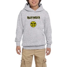 Zepplin Giyim Iron Maiden Face Gri Çocuk Kapşonlu Sweatshirt