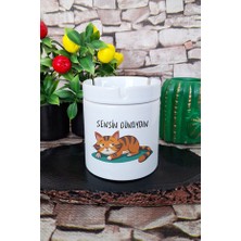 Sartre Art Sensin Günaydın Sevimli Kedi Komik Hediye Baskılı Seramik Kapaklı Kokusuz Küllük