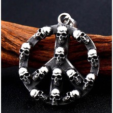 Paslanmaz Çelik Tasarım Kuru Kafa Gotik Tarz Skull Barış Işareti Erkek Peace Kolye