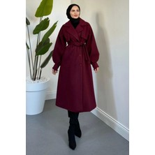 Tesettür Diyarı Danisa Cepkenli Astarlı Balon Kol Tesettür Kaban- Bordo