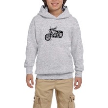 Zepplin Giyim Kruvazör Motosiklet Çizim Gri Çocuk Kapşonlu Sweatshirt