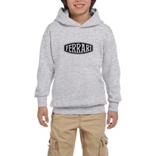 Zepplin Giyim Ferari Logo Text Gri Çocuk Kapşonlu Sweatshirt