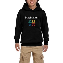 Zepplin Giyim Playstation Gamepad Yazı Siyah Çocuk Kapşonlu Sweatshirt