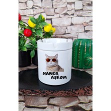 Sartre Art Naber Aşkom-Komik Kedi Baskılı Eğlenceli Hediyelik Seramik Kapaklı Kokusuz Küllük