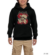 Zepplin Giyim Metallica Skull Battery Siyah Çocuk Kapşonlu Sweatshirt