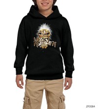 Zepplin Giyim Iron Maiden Skull Siyah Çocuk Kapşonlu Sweatshirt