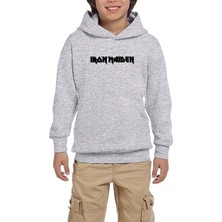 Zepplin Giyim Iron Maiden Logo Gri Çocuk Kapşonlu Sweatshirt